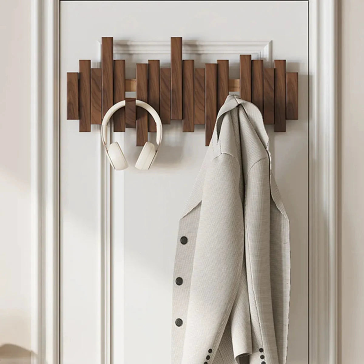 Modern Wooden Coat Hook Rack with Shelf - Fesara
