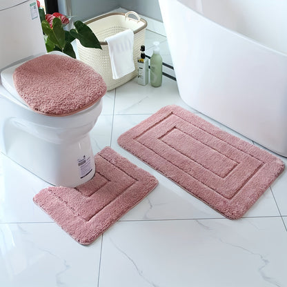 Plush Bathroom Mat Set - Anti-Slip and Fast Drying