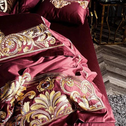 Luxury Red Gold Cotton Bedding Set