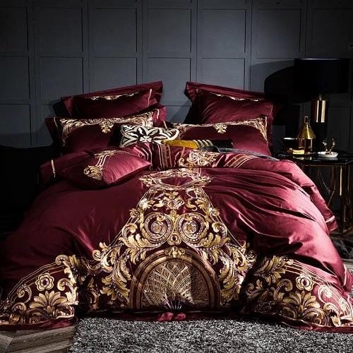 Luxury Red Gold Cotton Bedding Set