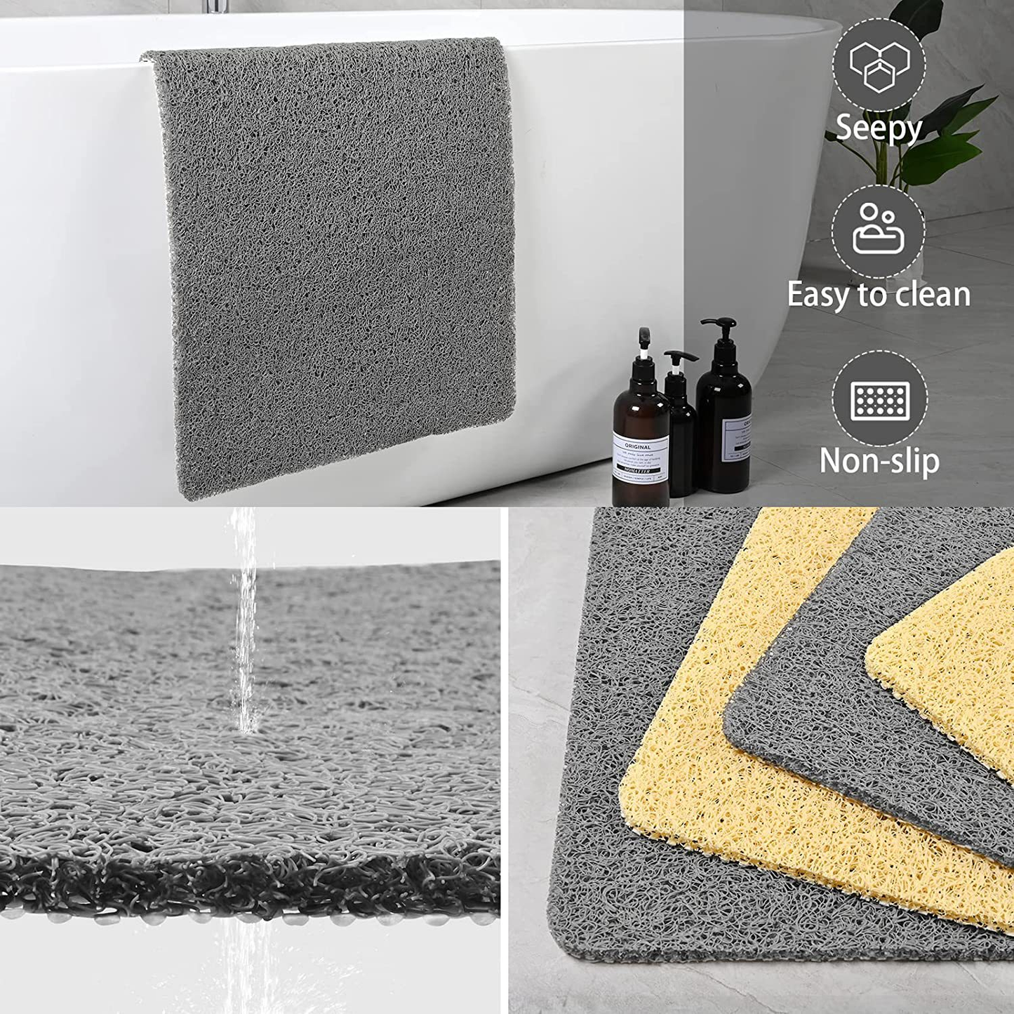 Non-Slip Bath Mat with Fast Drainage for Bathroom Floors