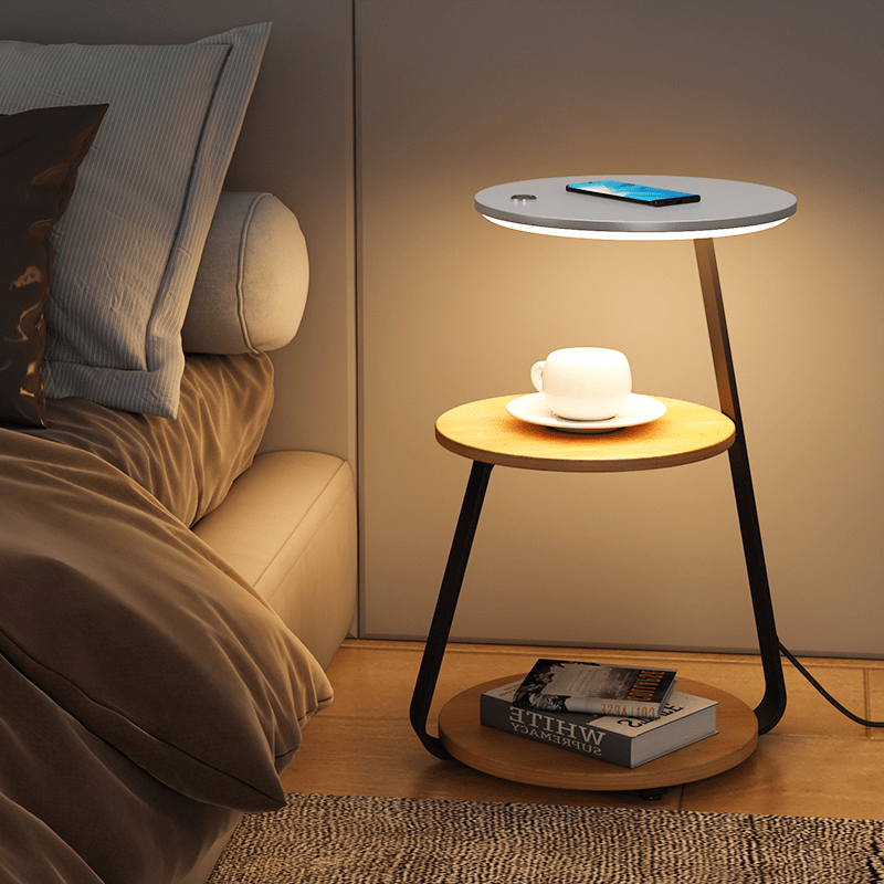Space Saving Double Shelf Nightstand Lamp