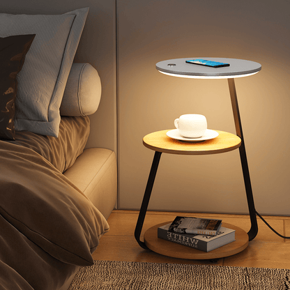 Space Saving Double Shelf Nightstand Lamp