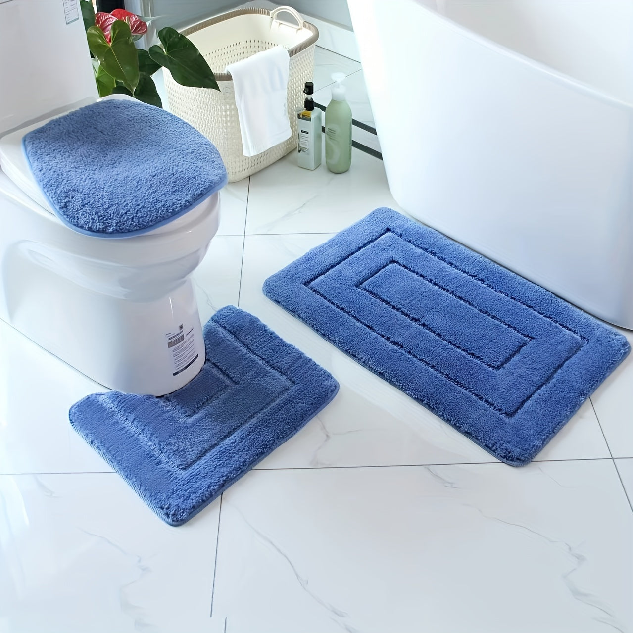 Plush Bathroom Mat Set - Anti-Slip and Fast Drying