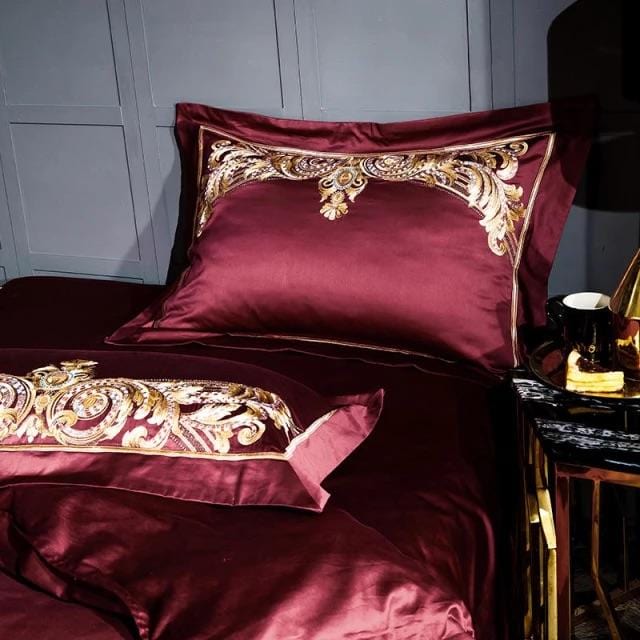 Luxury Red Gold Cotton Bedding Set