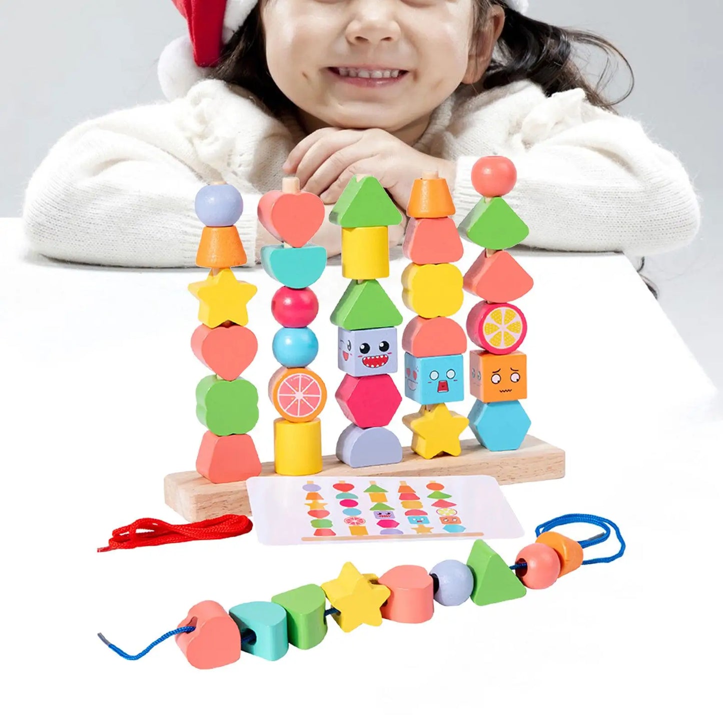 Educational Wooden Building Blocks with Bright Shapes - Fesara