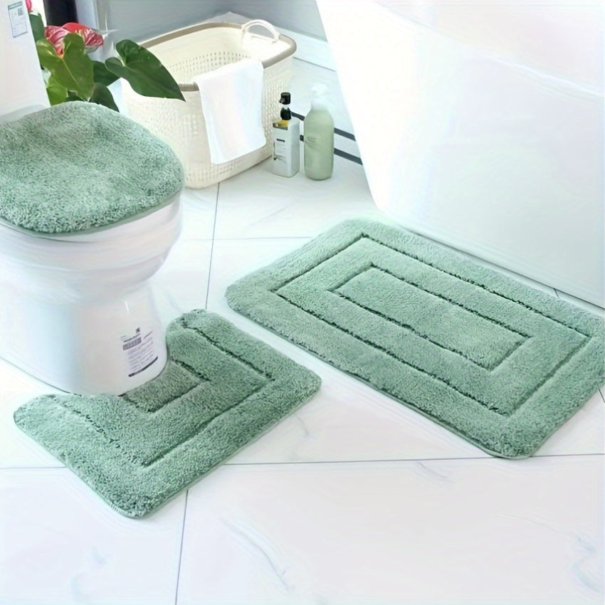 Plush Bathroom Mat Set - Anti-Slip and Fast Drying
