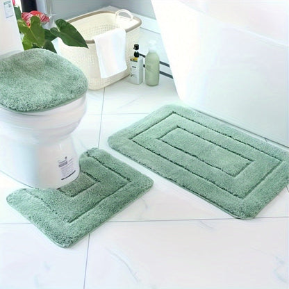 Plush Bathroom Mat Set - Anti-Slip and Fast Drying