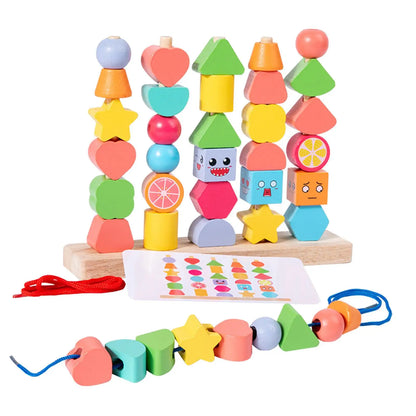 Educational Wooden Building Blocks with Bright Shapes
