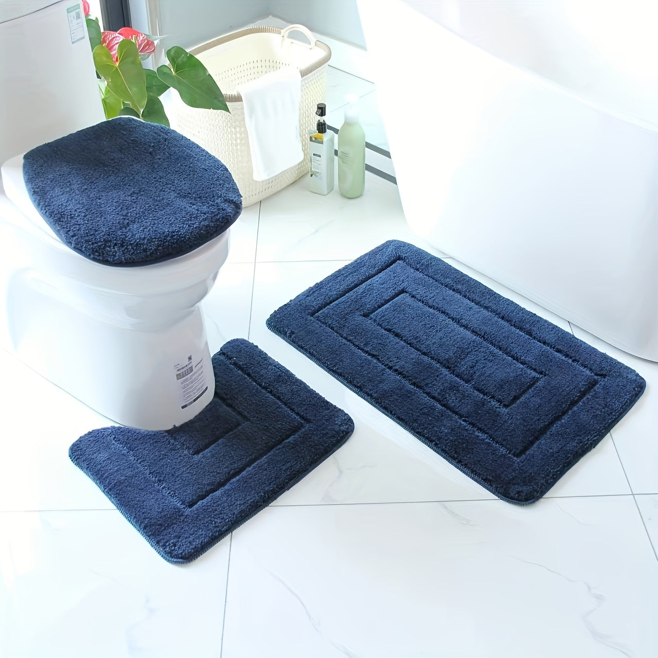 Plush Bathroom Mat Set - Anti-Slip and Fast Drying