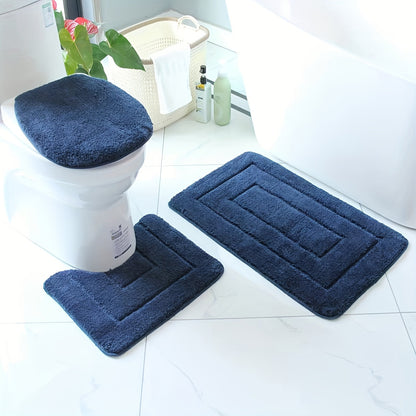 Plush Bathroom Mat Set - Anti-Slip and Fast Drying