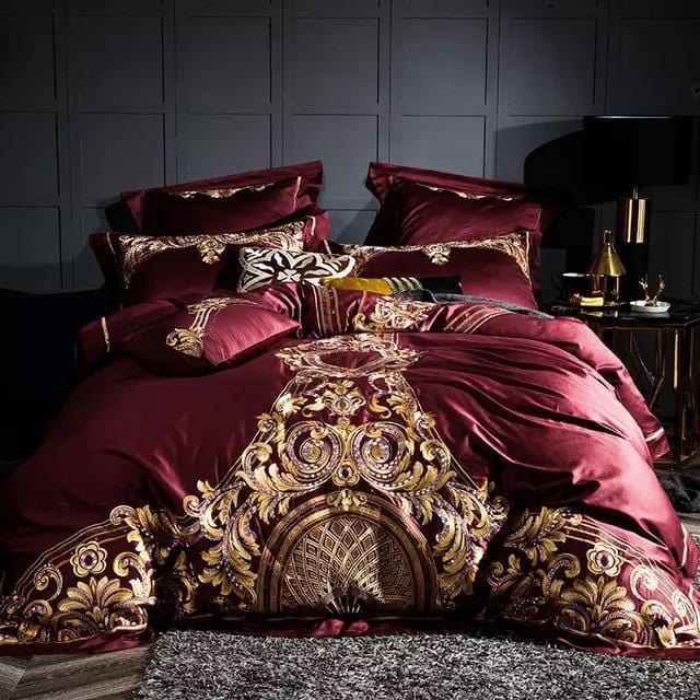Luxury Red Gold Cotton Bedding Set - Fesara