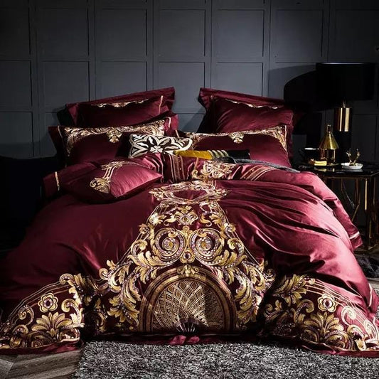 Luxury Red Gold Cotton Bedding Set - Fesara