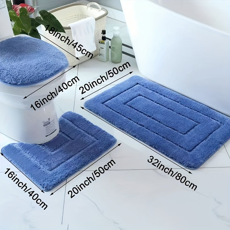 Plush Bathroom Mat Set - Anti-Slip and Fast Drying