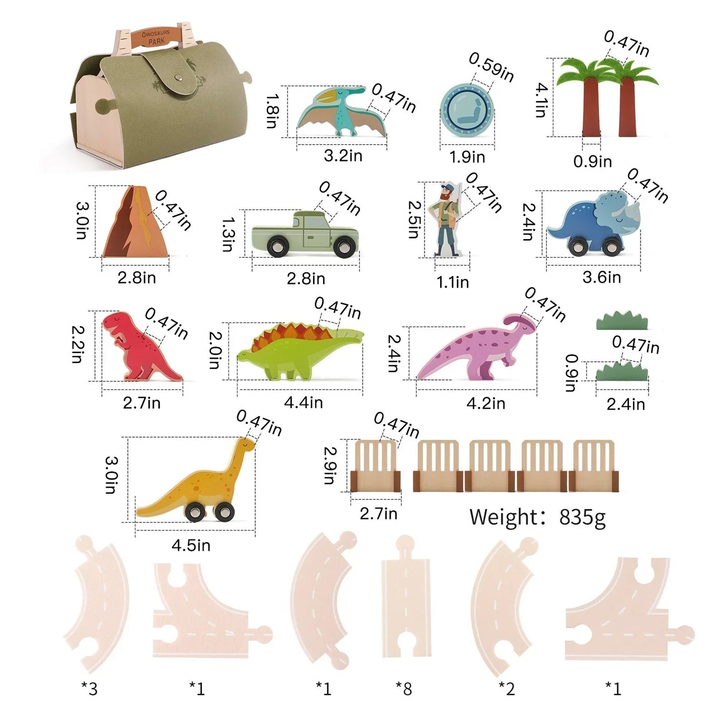 Natural Wood Dinosaur Playset for Children