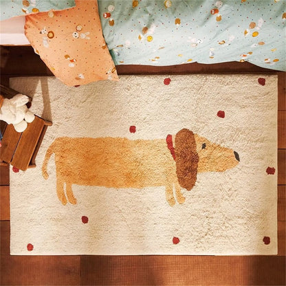 Cute Dachshund Plush Kids Bedroom Rug