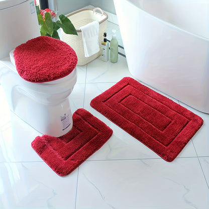 Plush Bathroom Mat Set - Anti-Slip and Fast Drying