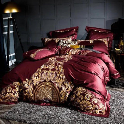 Luxury Red Gold Cotton Bedding Set
