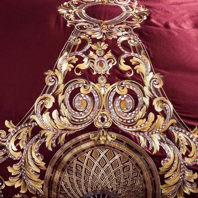 Luxury Red Gold Cotton Bedding Set