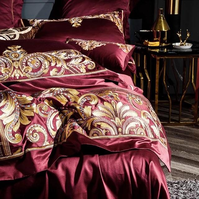 Luxury Red Gold Cotton Bedding Set