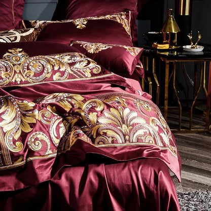 Luxury Red Gold Cotton Bedding Set