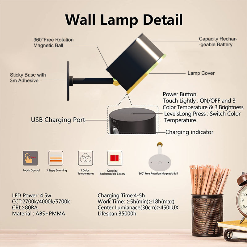 Round Wireless Rechargeable Wall Lamp