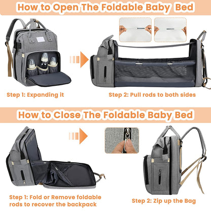 Practical Baby Changing Bag with Portable Bed & USB Charger