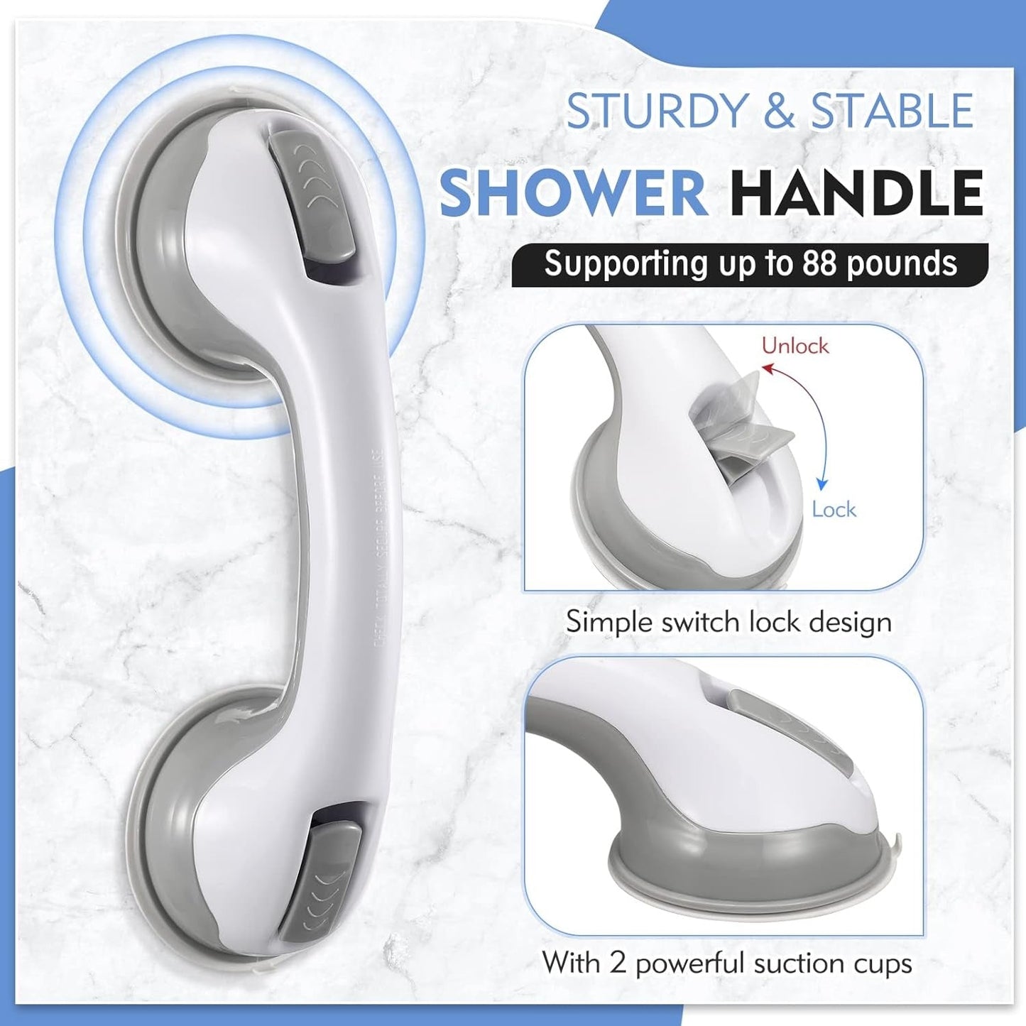 Easy Grip Bathroom Suction Handle Non Slip Shower Bar