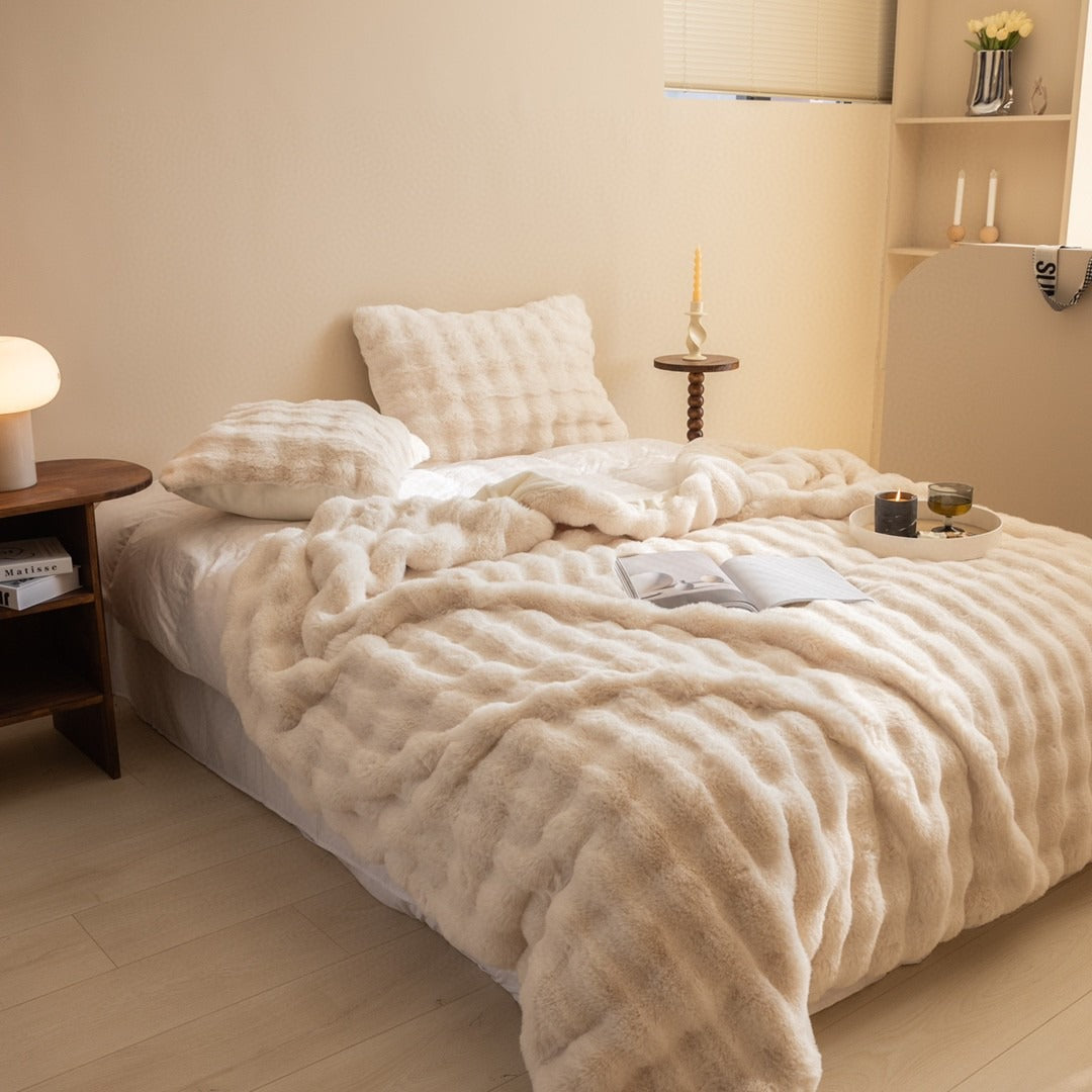 Plush Faux Fur Thick Knit Blanket Throw