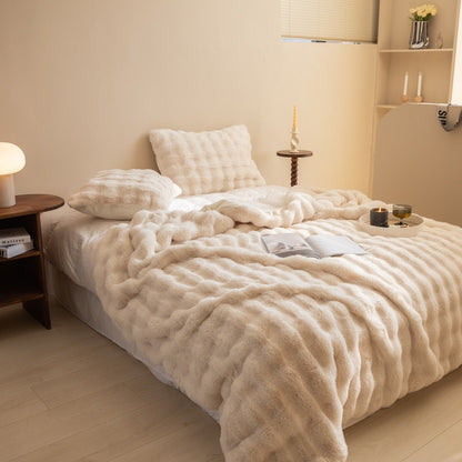 Plush Faux Fur Thick Knit Blanket Throw