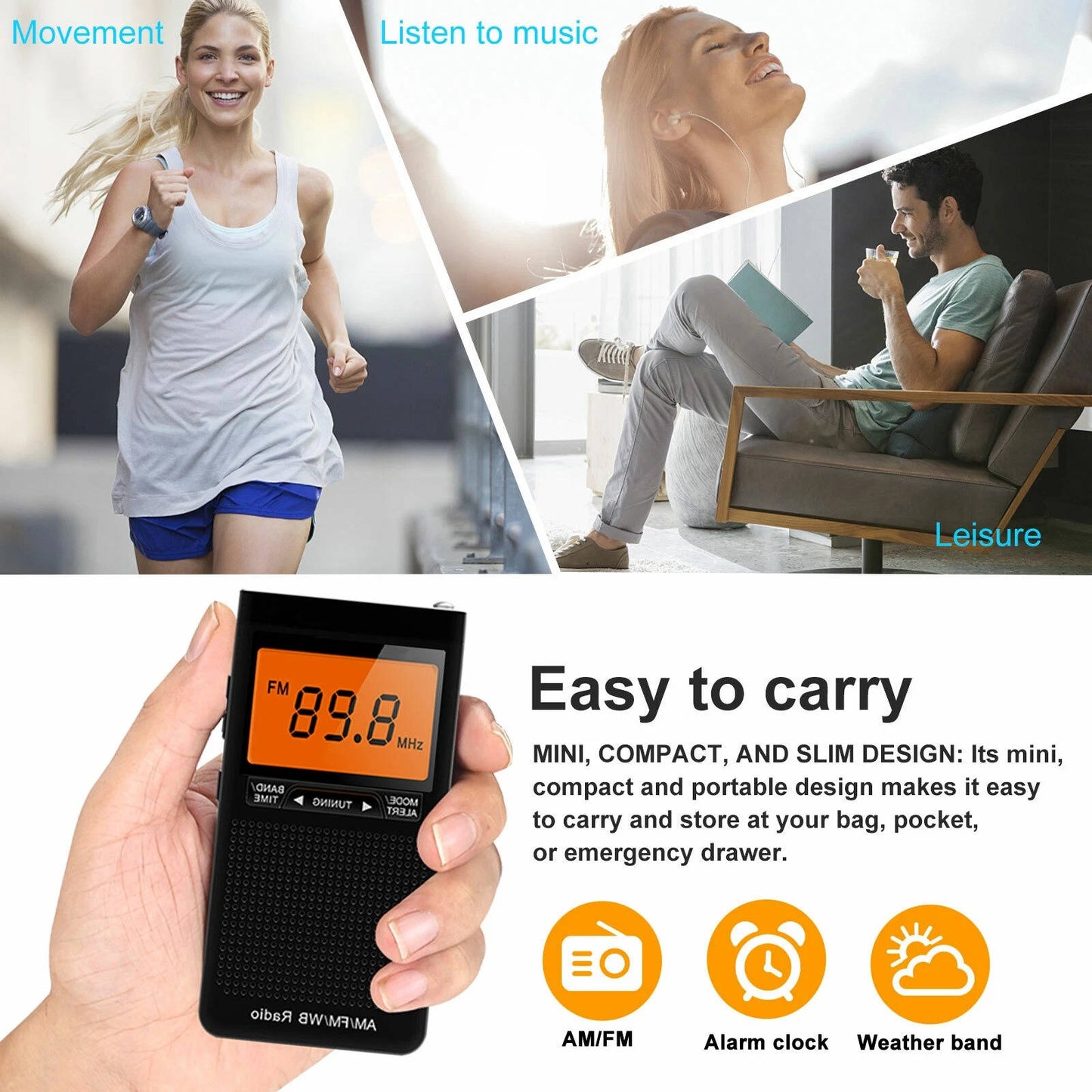 Compact AM/FM Handheld Radio with Weather Alert