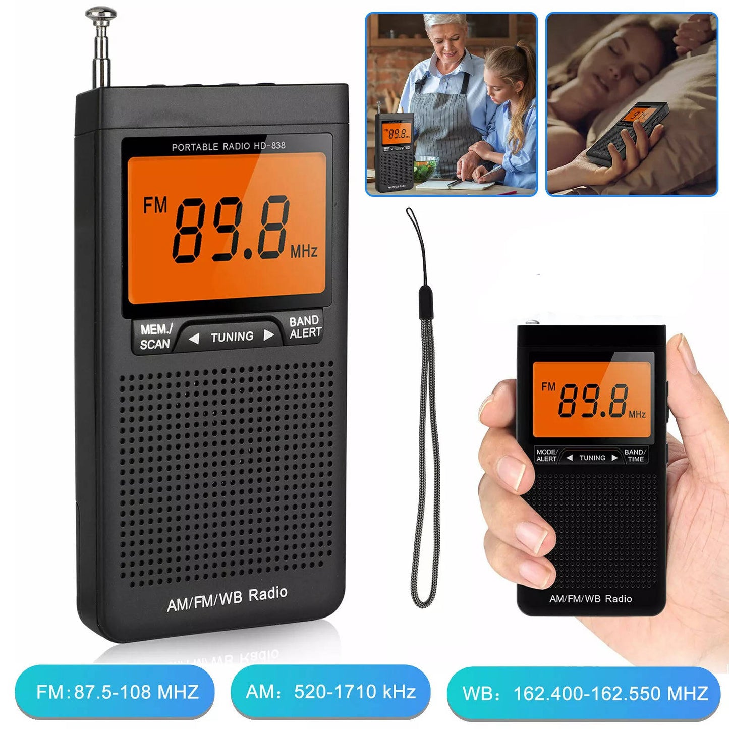Compact AM/FM Handheld Radio with Weather Alert