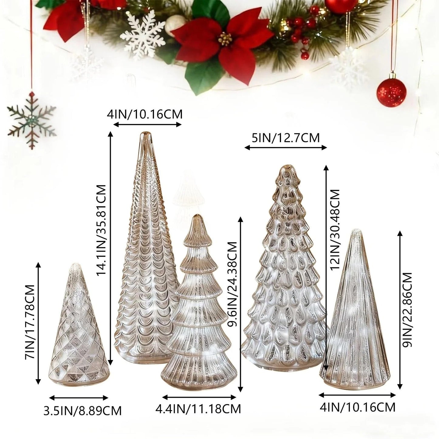 Fesara | Traditional LED Pine Set – 5-piece Silver Holiday Decor with Soft Lighting