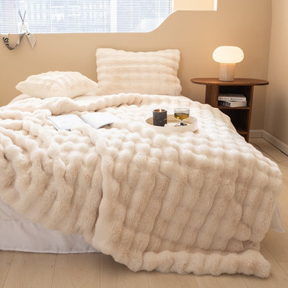 Plush Faux Fur Thick Knit Blanket Throw