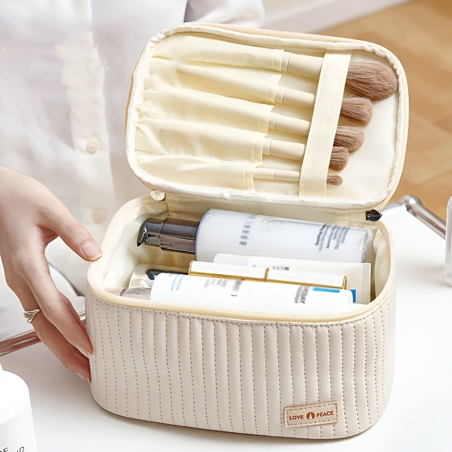 Waterproof Travel Makeup Bag with PU Leather