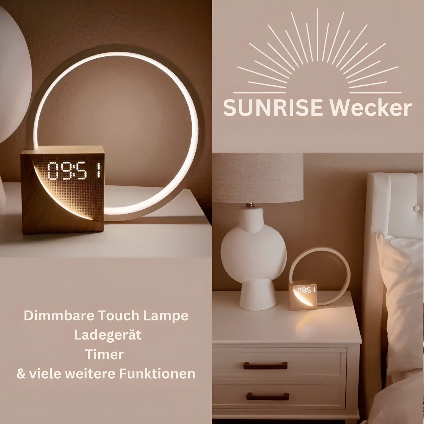 Wake Up Light Alarm Clock with Dimming Lamp & Calming Sounds