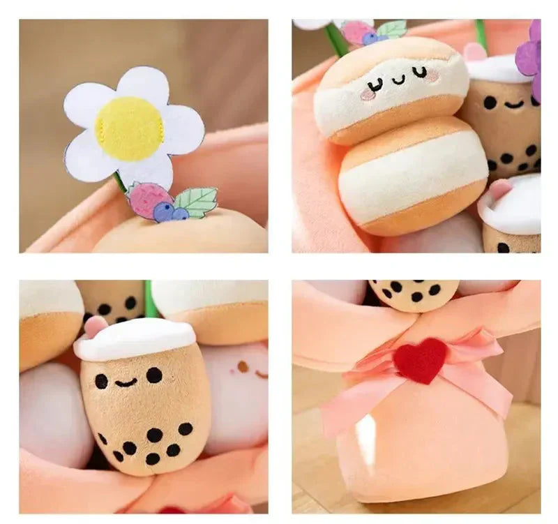 Colorful Boba Tea Floral Plush Toy