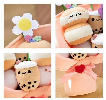 Colorful Boba Tea Floral Plush Toy
