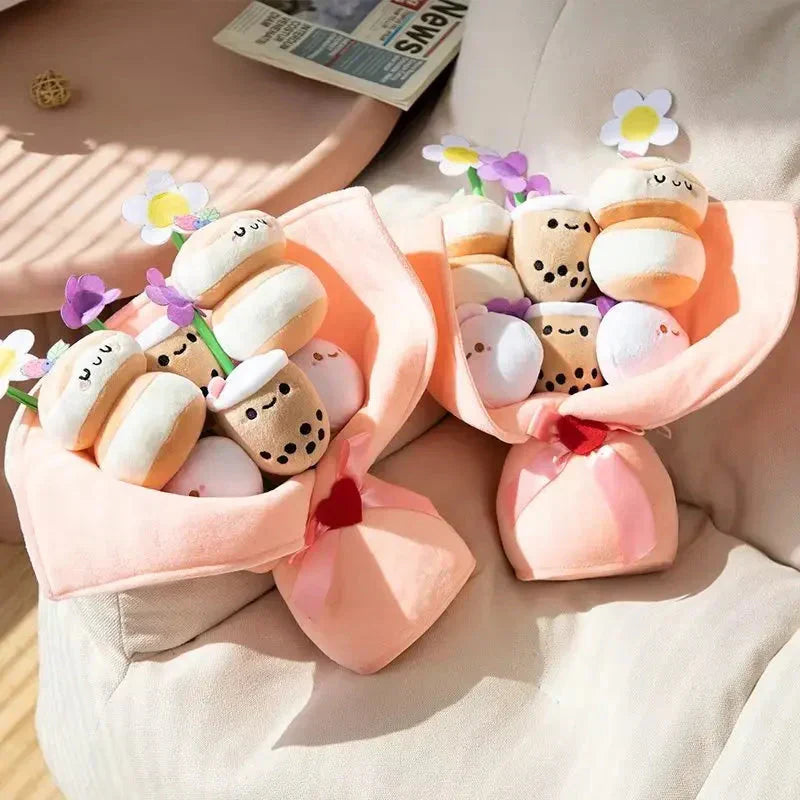 Colorful Boba Tea Floral Plush Toy