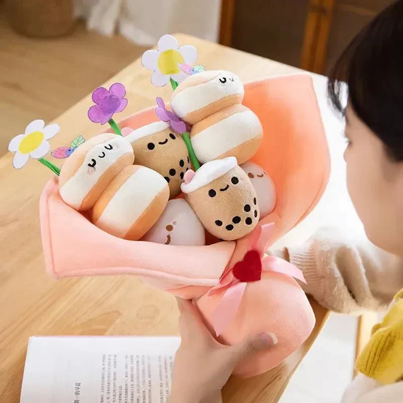 Colorful Boba Tea Floral Plush Toy