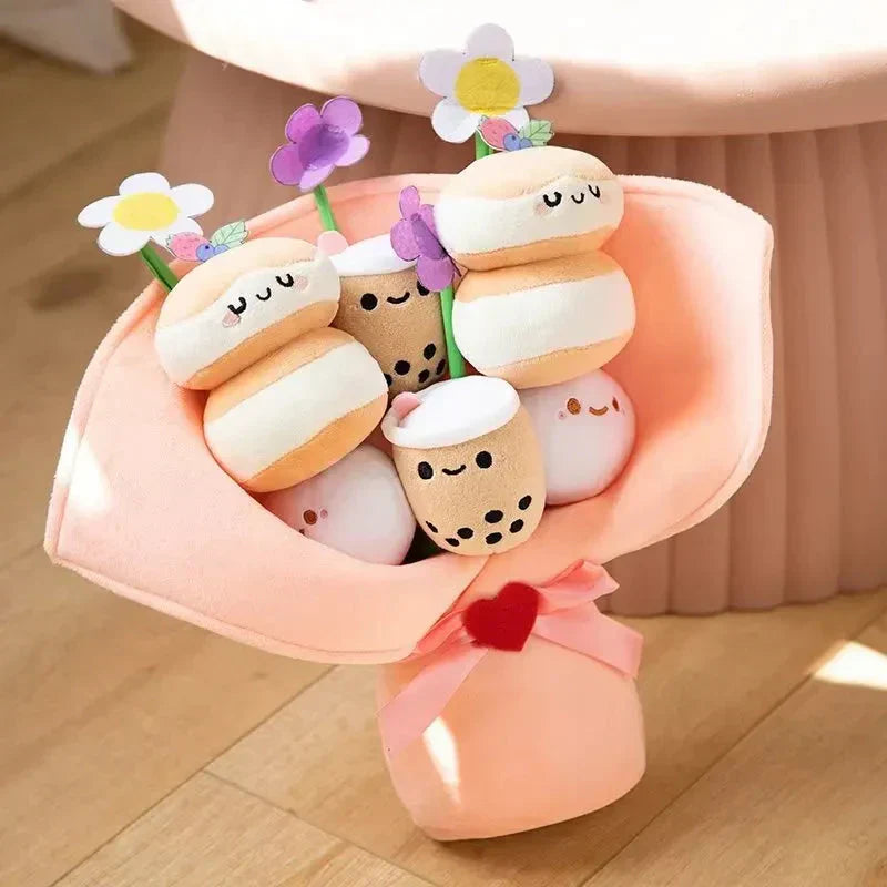 Colorful Boba Tea Floral Plush Toy