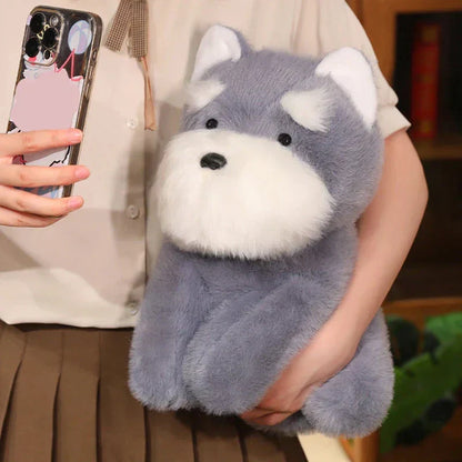 Soft Gray Beige Schnauzer Stuffed Animal Toy