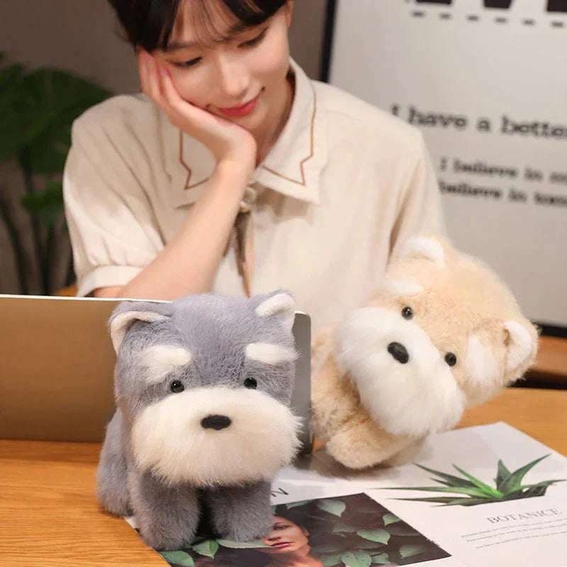 Soft Gray Beige Schnauzer Stuffed Animal Toy