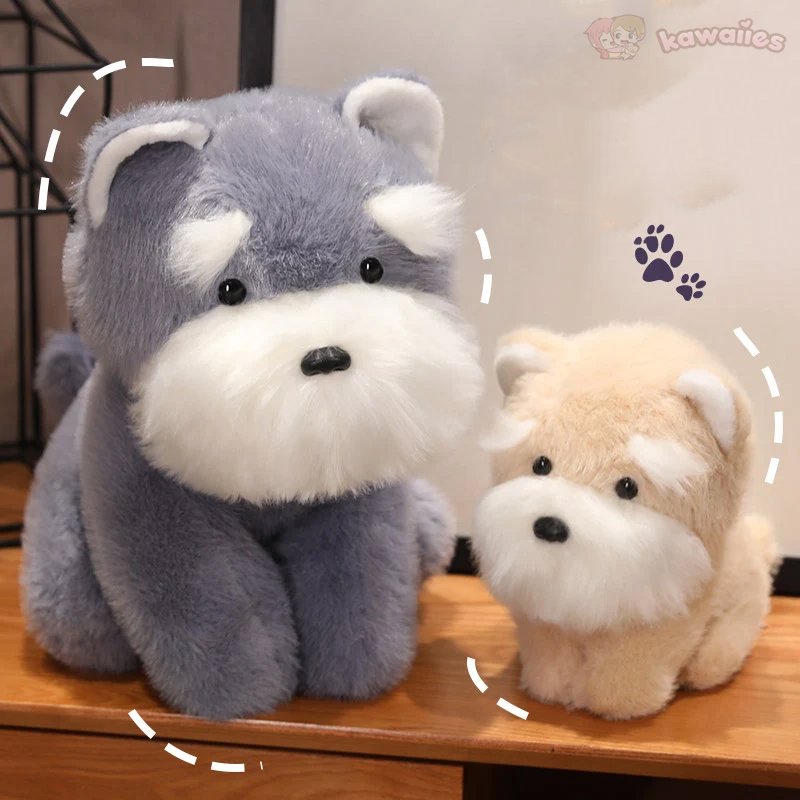 Soft Gray Beige Schnauzer Stuffed Animal Toy