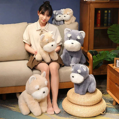 Soft Gray Beige Schnauzer Stuffed Animal Toy
