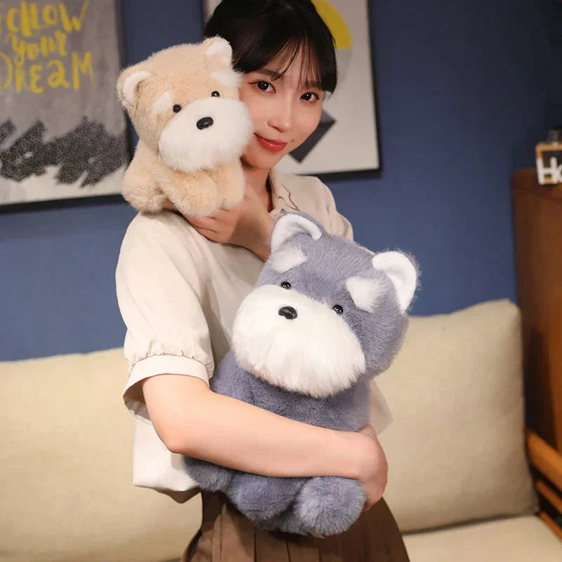 Soft Gray Beige Schnauzer Stuffed Animal Toy