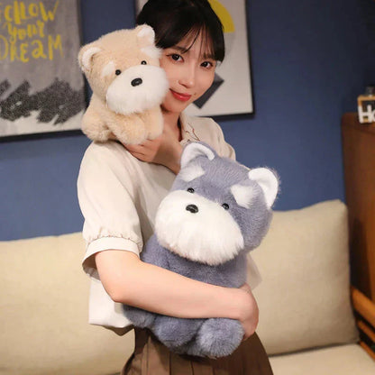Soft Gray Beige Schnauzer Stuffed Animal Toy