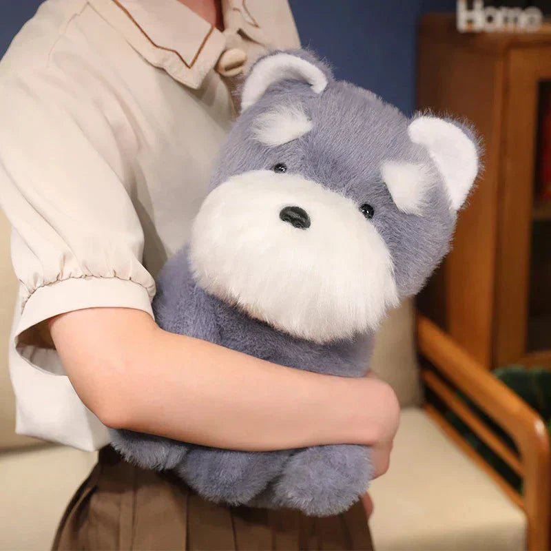 Soft Gray Beige Schnauzer Stuffed Animal Toy