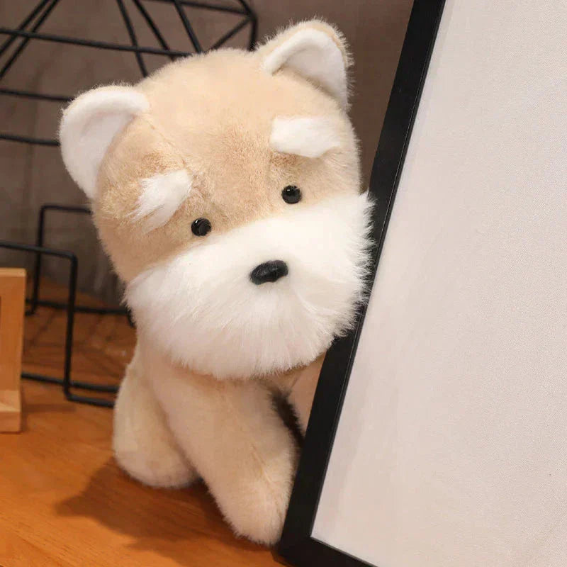 Soft Gray Beige Schnauzer Stuffed Animal Toy