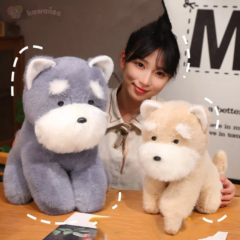 Soft Gray Beige Schnauzer Stuffed Animal Toy